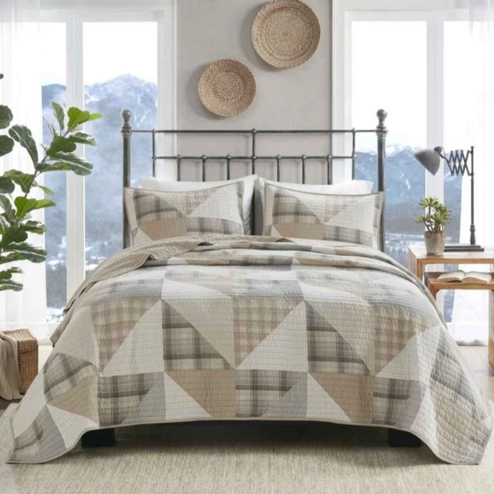 Woolrich Olsen 3 Piece Oversized king/cal king Cotton Quilt Set patchwork new